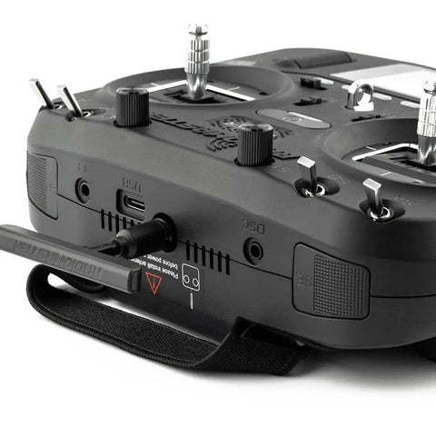 Close-up of RadioMaster Boxer 2.4G 16CH Hall Gimbals Transmitter With ExpressLRS 4in1 CC2500 showing controls and connections