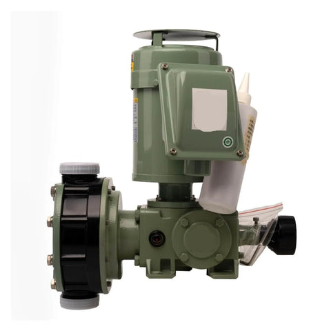 Side view of Industrial Grade Mechanical Diaphragm Metering Pump LK-F45 for precise chemical dosing, lab and plant use