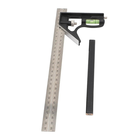 Heavy Duty 12 Inch Combination Square With 45 And 90 Degree Markings Scriber Level And Spring Loaded Bolt for Carpentry and Metalworking