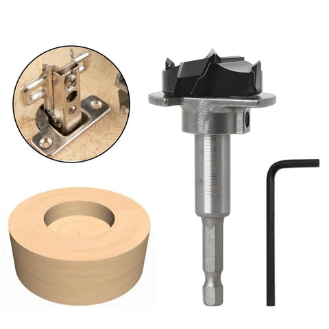 Pro Grade Hole Opener Drill Jig Kit With Rugged Alloy Bits That Yields Butter Smooth Cuts Straight Out Of Your Power Drill, includes drill bit and spacer.