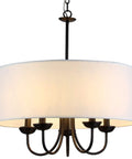 Five-Light Black Finish Chandelier With White Fabric Shade, 22-Inch Diameter, Hot Modern Farmhouse Vibe, ETL Listed Ceiling Fixture For Living Room Or Dining Area