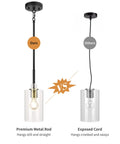 Comparison of UL Listed Glass Pendant Light With E26 LED Bulb Adjustable Height Antique Brass Hanging Light and a corded pendant.
