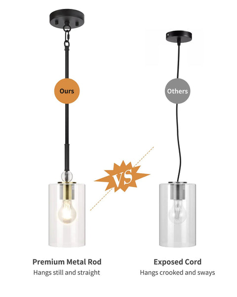 Comparison of UL Listed Glass Pendant Light With E26 LED Bulb Adjustable Height Antique Brass Hanging Light and a corded pendant.