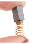 Rock Solid 50 Pack Carbon Brush Replacement For Electric Drill And Rotary Tool Motor Hella Durable Graphite Copper Contacts Restore Snappy Power And Smooth Performance Quick Install 5X5X8MM showing a carbon brush with spring.