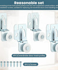 Sliding Door Hardware Wardrobe Roller Kit With Four Wheels For Top Hung Bypass Doors, includes 4 rollers and 8 screws.