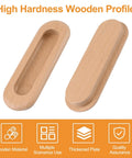 8 Pack Oval Wood Recessed Concealed Sliding Door Handles For Cabinets And Closets, Embedded Beech Wood Pulls, front view