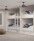 Room with two Drift Collection 32 Inch Four Blade Ceiling Fans With Quiet Motor, modern low profile design above bunk beds.