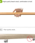 Sturdy Real Wood Handrail Designed For Indoor Stairs With Factory Attached Metal Brackets Bearing Three Hundred Pounds No Sweat Wall Mount Setup Smooth Curved Ends For Kid Proof Grip Through Daily Home Chaos held by hand for demonstration.
