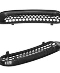 Matte Black Front Mesh Grille Inserts For 2007 2015 Jeep JK Wrangler with round slots, top and bottom view, 8-piece UV-treated ABS plastic