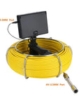 Hardcore Heavy Duty Handheld Pipe Inspection Camera Featuring A Rigid 22 Mm Probe For Sewers Drains And Clogs IP68 Waterproof Borescope Endoscope Video System, yellow cable and monitor display.
