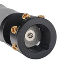 Close-up of Tungsten Electrode Sharpener Grinder Head For TIG Welders with 4 copper screws and diamond wheel, aluminum body.