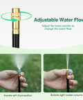 Automatic Garden Watering System With 39Ft Brass Misting Line And 12 Spraying Nozzles, adjustable dropper in use