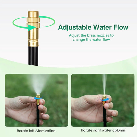 Automatic Garden Watering System With 39Ft Brass Misting Line And 12 Spraying Nozzles, adjustable dropper in use