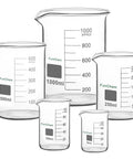 Glass Measuring Beaker Set, Five Piece Borosilicate Griffin Low Form, Graduated Lab Beakers With 50 ml 100 ml 250 ml 500 ml 1000 ml