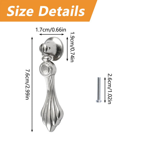 Six Pack Vintage Zinc Alloy Pendant Pulls Featuring Knockout Fluted Tear Drop Shape, silver cabinet pull, size details, 7.6cm height.