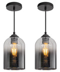 Black Glass Cylinder Pendant Lights Set Of 2 - Modern Farmhouse Style Double Glass Gradient Shades For Kitchen Island, Dining Room, Foyer, Hallway - Sleek Durable Lighting With Fresh Vibe