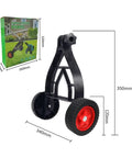 Universal String Trimmer Wheel Support Attaches To Any Weed Eater Turning It Into A Lawn Edger, black and red, 350mm tall.
