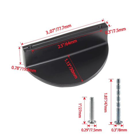 Four Pack Half Moon Cabinet Pulls 2.5 Inch Semicircle Drawer Handles Black Solid Brass Hardware with mounting screws, measurements shown