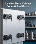 Built Tough Adjustable Compression Latch Keyed Alike Four Pack Flush Mount Cabinet Lock With Sturdy Alloy Finish Quick Hookup For Toolboxes And Enclosure Cases on metal cabinet doors.
