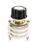 3P6T 3 Pole 6 Position 3 Deck Band Selector Rotary Switch with knob cap, 21 pins, brass and plastic, for control panels and DIY projects.