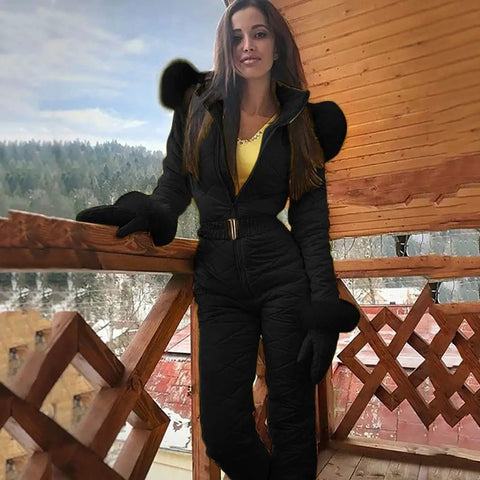 All Weather One Piece Snow Suit For Women And Men Waterproof Windproof Insulated Ski Jumpsuit For Snow Sports Black XL cozy fit