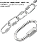 304 Stainless Steel D Shaped Locking Quick Link Carabiner Set Of 10 shown connected to a chain, highlighting secure connection feature.
