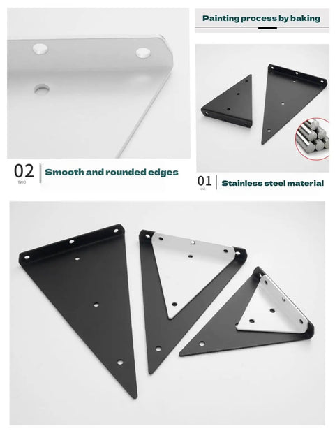 Five Pack Hidden Stainless Steel Shelf Brackets For White Walls Invisible Triangular Wall Mounts with smooth edges
