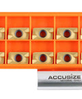APKT1604 TiN Coated Carbide Inserts For Steel Machining, 10 Pc Set, ISO APKT160408, in orange case, top view