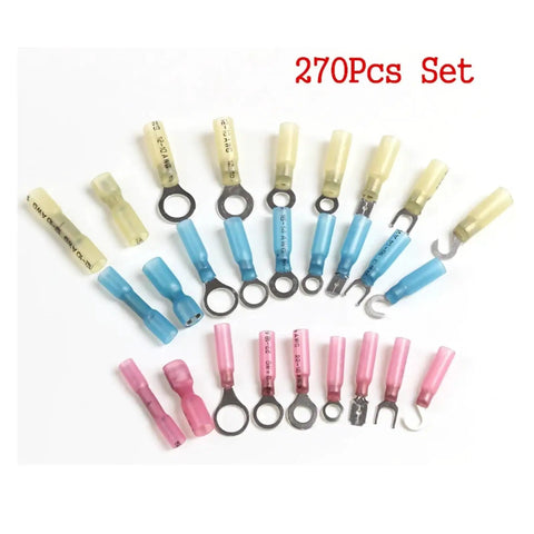 Ultimate 270 Piece Shrink Wire Connector Kit Featuring Insulated Spade Ring Fork Butt Terminals For Easy Electrical Repairs And Diy Wiring Jobs With Versatile 0 4mm To 6mm Size Range For Any Job, 270-piece heat shrink insulated ring and fork terminals