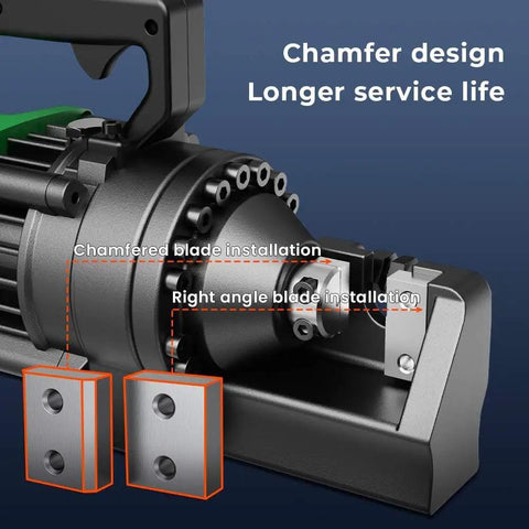Heavy Duty Electric Rebar Cutter Blades 30X24X11mm showing chamfered and right angle blade installation method.