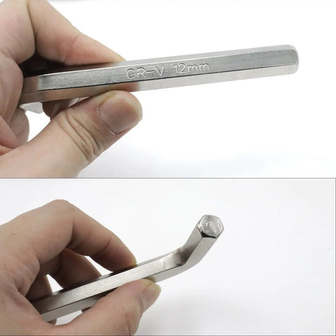 Close-up of hand holding 12mm Hex Key Wrench Set 2 Pcs Precision L Shaped Allen Wrenches Durable Metric Hex Spanner