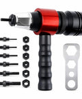 Pro Grade Electric Rivet Gun Adapter Kit For Drills M3 To M10 Quick Change Blind Riveter Inserts Rivet Nut Tools displayed with accessories.
