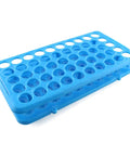 Heavy Duty Test Tube Rack For 5 To 15ml Tubes, 50 Holes, 18mm Openings, Blue ABS Plastic With Silicone Pad, Autoclavable Centrifuge Rack