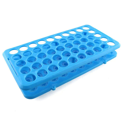 Heavy Duty Test Tube Rack For 5 To 15ml Tubes, 50 Holes, 18mm Openings, Blue ABS Plastic With Silicone Pad, Autoclavable Centrifuge Rack