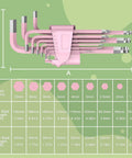 Pink 9 Piece Cr V Allen Key Set With Long Ball End Hex Keys 1.5 To 10mm size chart and color coding details for DIY repairs