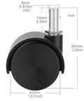Keep It Rollin Smooth With Heavy Duty Swivel Caster Wheels Crafted From Durable Black Nylon Featuring An M8 Threaded Stem, 2.68 inch size.