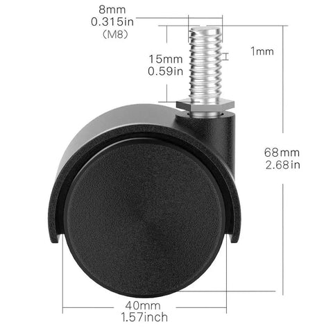 Keep It Rollin Smooth With Heavy Duty Swivel Caster Wheels Crafted From Durable Black Nylon Featuring An M8 Threaded Stem, 2.68 inch size.