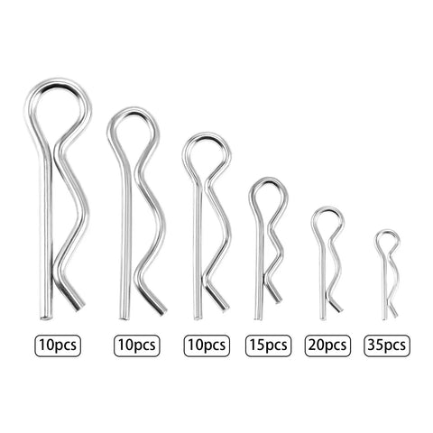 Heavy Duty Zinc Plated Carbon Steel Cotter Pin R Clips Set 300 500 700 Pcs Assortment Kit for trailer hitch, lawn mower, auto