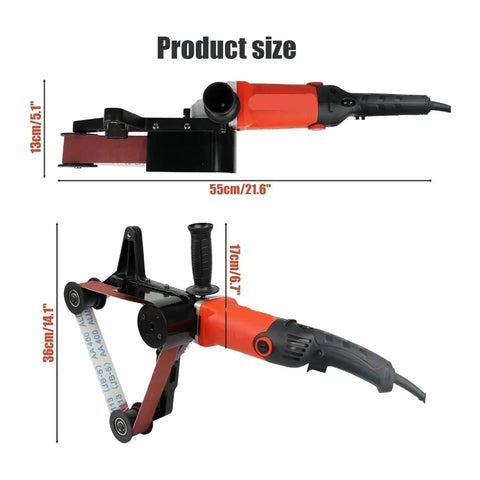 Heavy Duty Industrial Pipe Belt Sander For Stainless Steel Iron Aluminum Tubes Round Shaped Grinding Polishing Machine Sharpening Tool High Efficiency Sand dimensions shown, including length and height measurements.