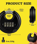 Discus 4 Digit Weatherproof Disc Padlock For Outdoor Storage Units Sheds Gates Garages And Fences With 2 3 Quarter Inch Zinc Alloy Body And Easy Set 10000 Possible Combinations Black shown with size details