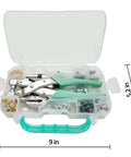 All In One Grommet Tool Kit With Eyelet Punch Plier And Case, 160 Metal Grommets And Eyelets for leather bags, clothes, belts, dimension shown