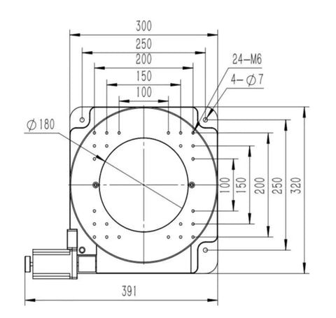 Straight Up Solid Motorized Rotary Table Featuring Hollow Flange Design And Knockout Precision Indexing Optimized For Real World Machine Shop Builds Smooth Worm Gear Drive Delivers Slick Rotation Multi Axis Compatible Angle Base Dimensioned diagram showing rotary table dimensions and details.