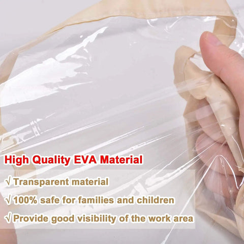 Transparent heavy duty plastic material for Dust Barrier Zip Door For Renovations, shows clarity and flexibility before use.