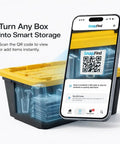 AI Auto Tagged QR Code Labels For Storage Bins And Moving Containers, 48 Color Coded Stickers, with a phone app interface.
