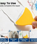 Easy To Use All In One Wall Patch Repair Paste Kit For Drywall Cracks And Holes demonstration with yellow scraper
