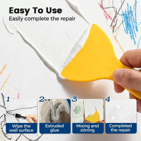 Easy To Use All In One Wall Patch Repair Paste Kit For Drywall Cracks And Holes demonstration with yellow scraper
