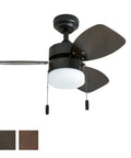 Ocean Breeze 30 Inch Ceiling Fan With Light Pull Chain LED Indoor Fan Three Speeds 3 Blades Bronze Finish