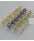 Close-up of Solder Seal Wiring Terminal Kit Quick Connectors for AWG 12 To 10 Wires Insulated Spade and Butt End Connectors.