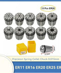 Precision ER20 And ER25 Spring Collet Chuck For CNC Milling 13 pcs set with 0.015mm fit and 65Mn steel construction.