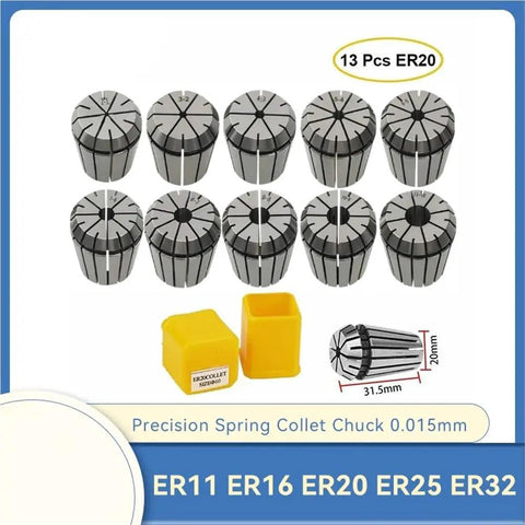 Precision ER20 And ER25 Spring Collet Chuck For CNC Milling 13 pcs set with 0.015mm fit and 65Mn steel construction.
